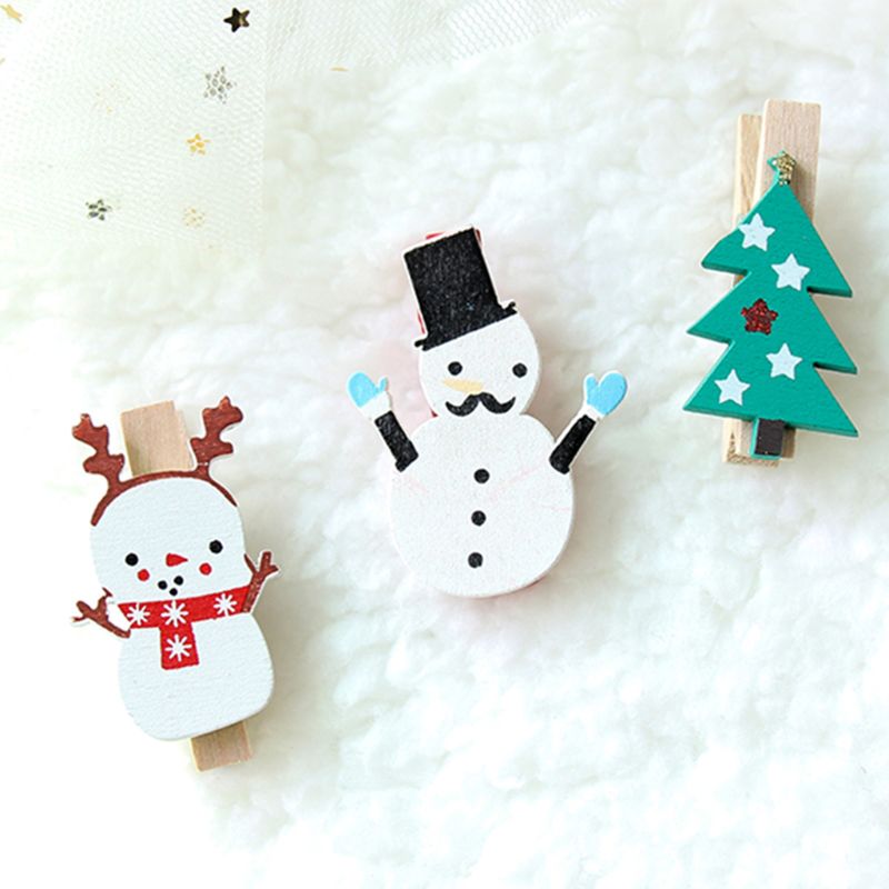 Christmas Wood Clips Christmas Tree Photo Clips Clothespins DIY Photo Pegs for Home School Art Craft Decor