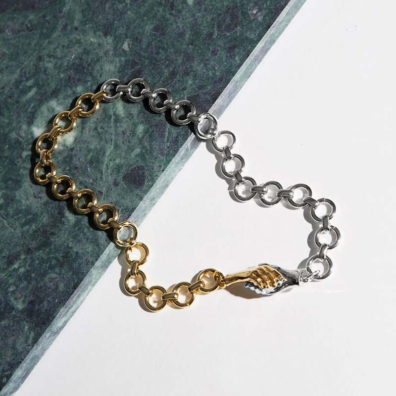 Halskæde magnet sugeknap håndtryk metal kæde halskæde kravebenkæde smykker til venner unisex: 3