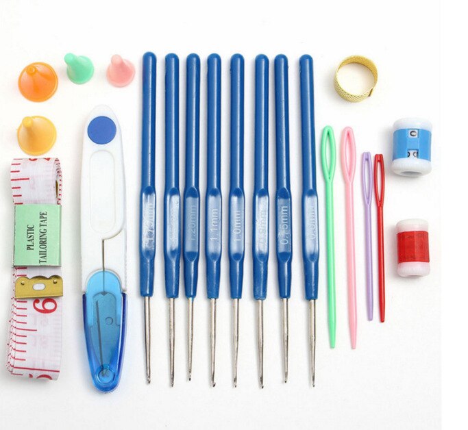 16 Sizes Stainless Steel Crochet Hooks Set Kit Needles Stitches Knitting Weave Craft Yarn Tool Case Set