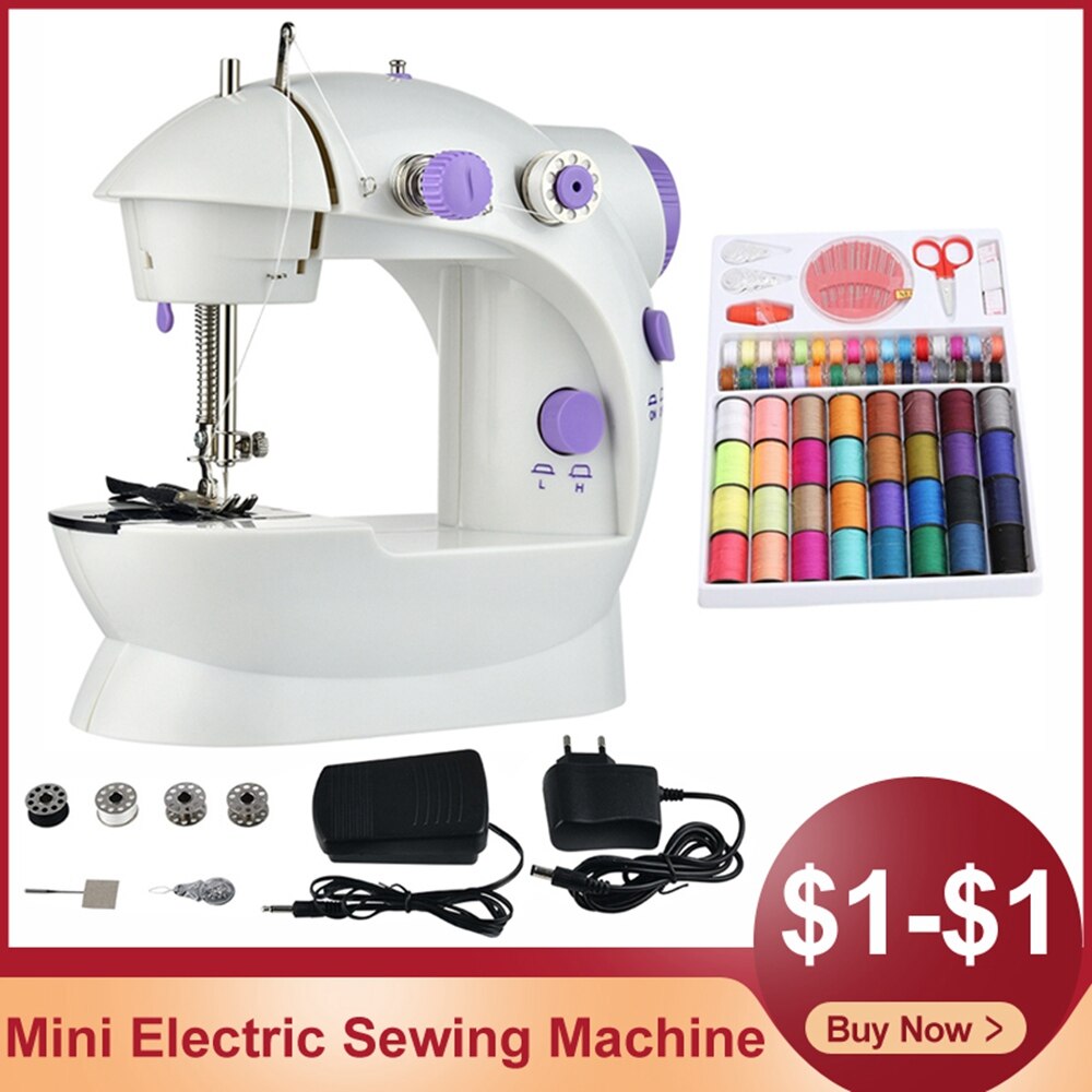 Sewing Machine Mini Portable Electric Household Crafting Mending Foot Pedal To Sew Adjustable Speed Kit For Home Beginners Kids