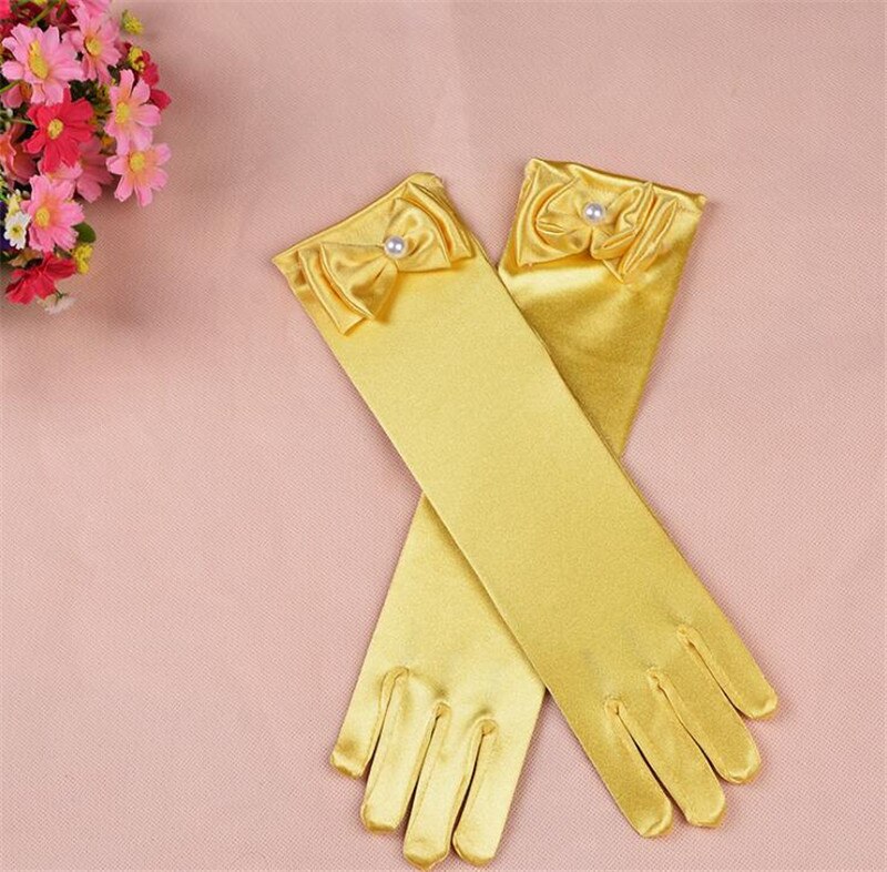 Gants longs en Satin Stretch pour enfants | 1 paire, nouvelle , gants de soirée d'opéra, accessoires pour vêtements de pour filles: YELLOW