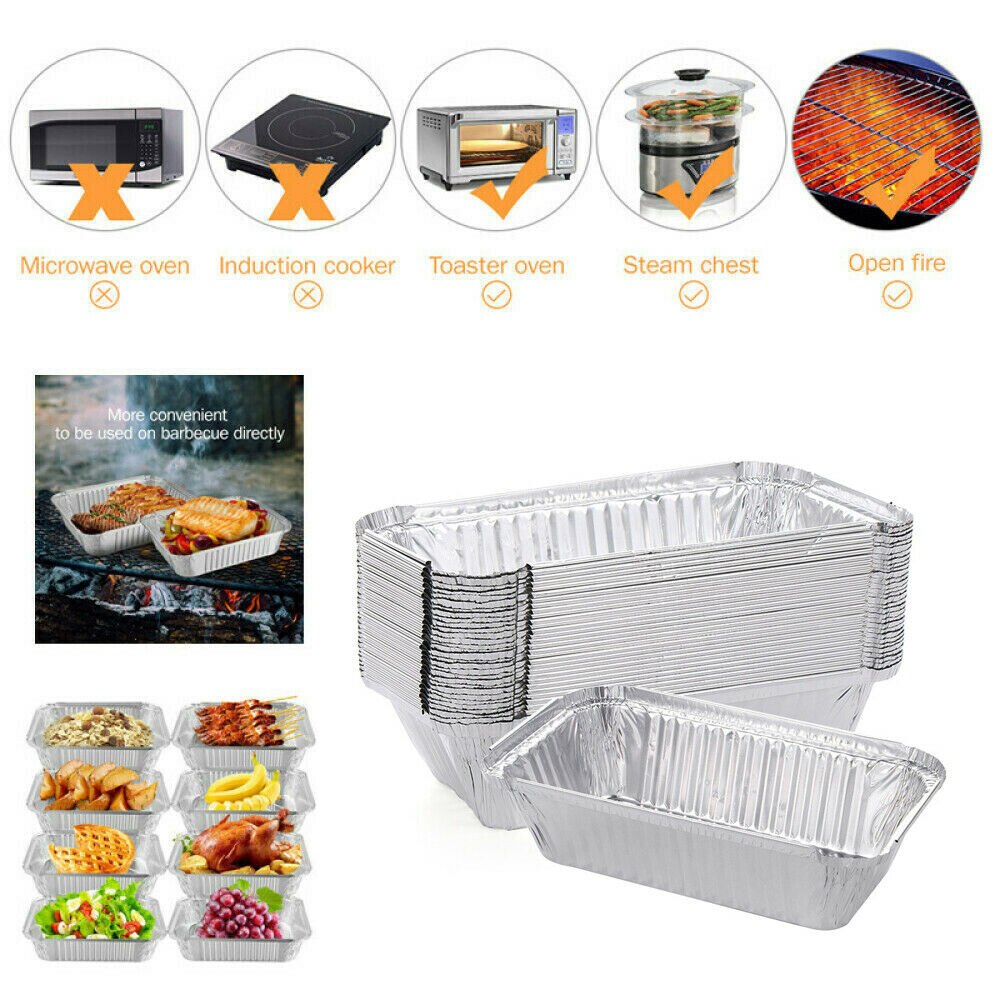 20 * platos de papel de aluminio 20 piezas caja de hornear cubierta caja de almuerzo resistente al calor 700ml 18,5*13*5cm utensilios de cocina desechables de plata