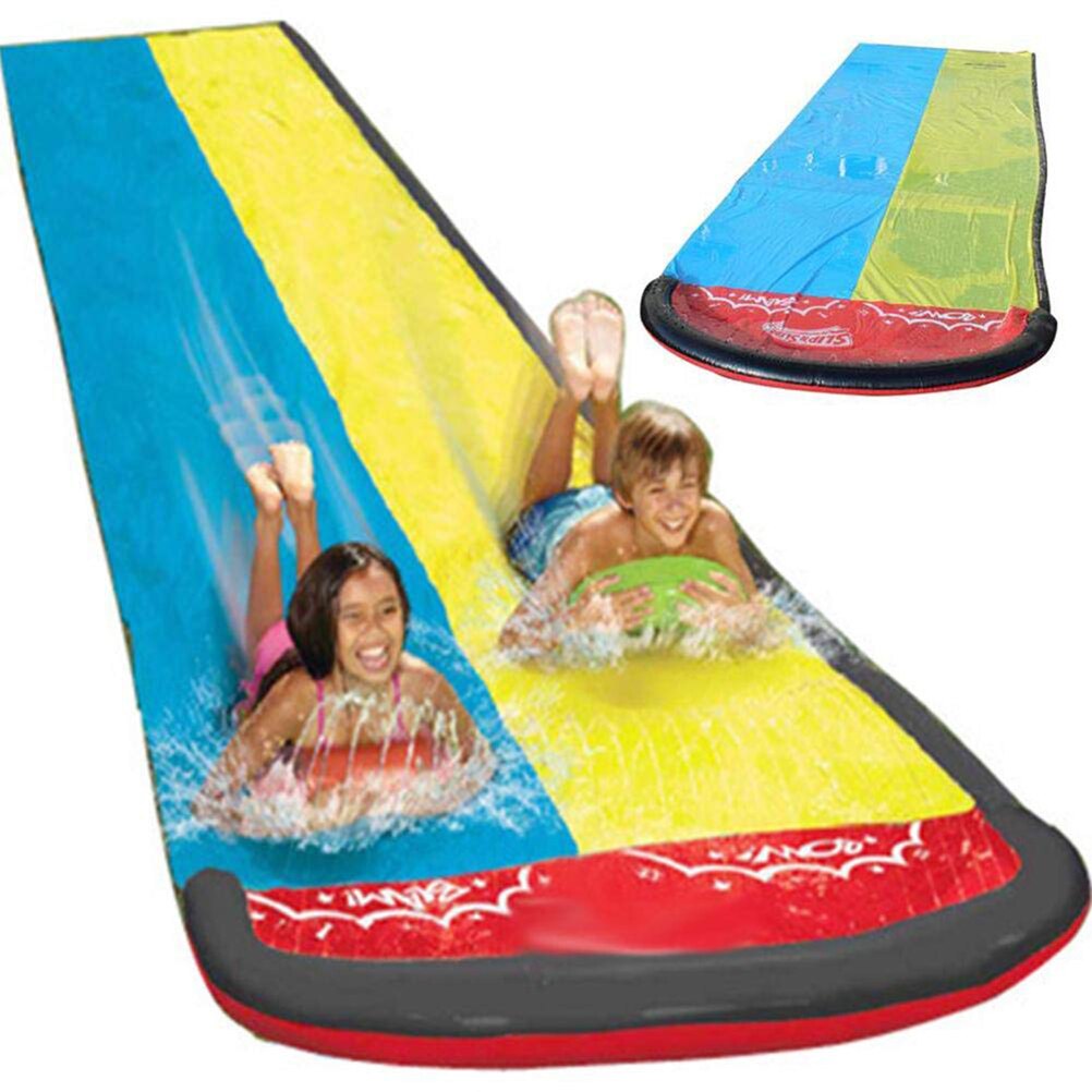 Dual Racing Water Slide With Water Spraying Side Rails Outdoor Grassland Water Slide: 610 145cm