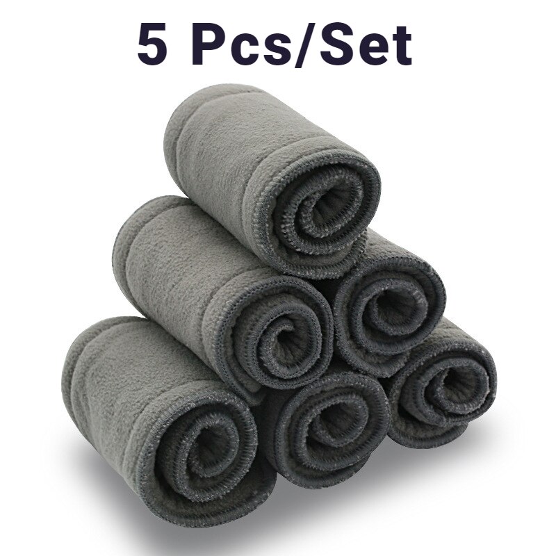 Insertos de pañales lavables reutilizables, algodón de bambú, forro elástico para cubierta Del Pañal Del Bebé, carbón vegetal, 5 uds.: 5Pcs Black