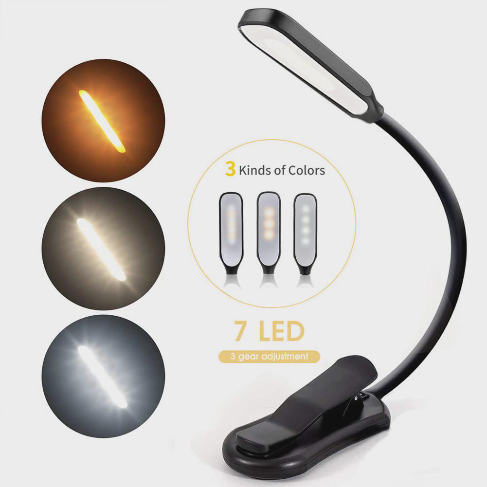 Oplaadbare boeklamp Dimmende leeslamp op 3 niveaus Daglicht Flexibel clip-on licht Boekleeslamp voor lezen in bed