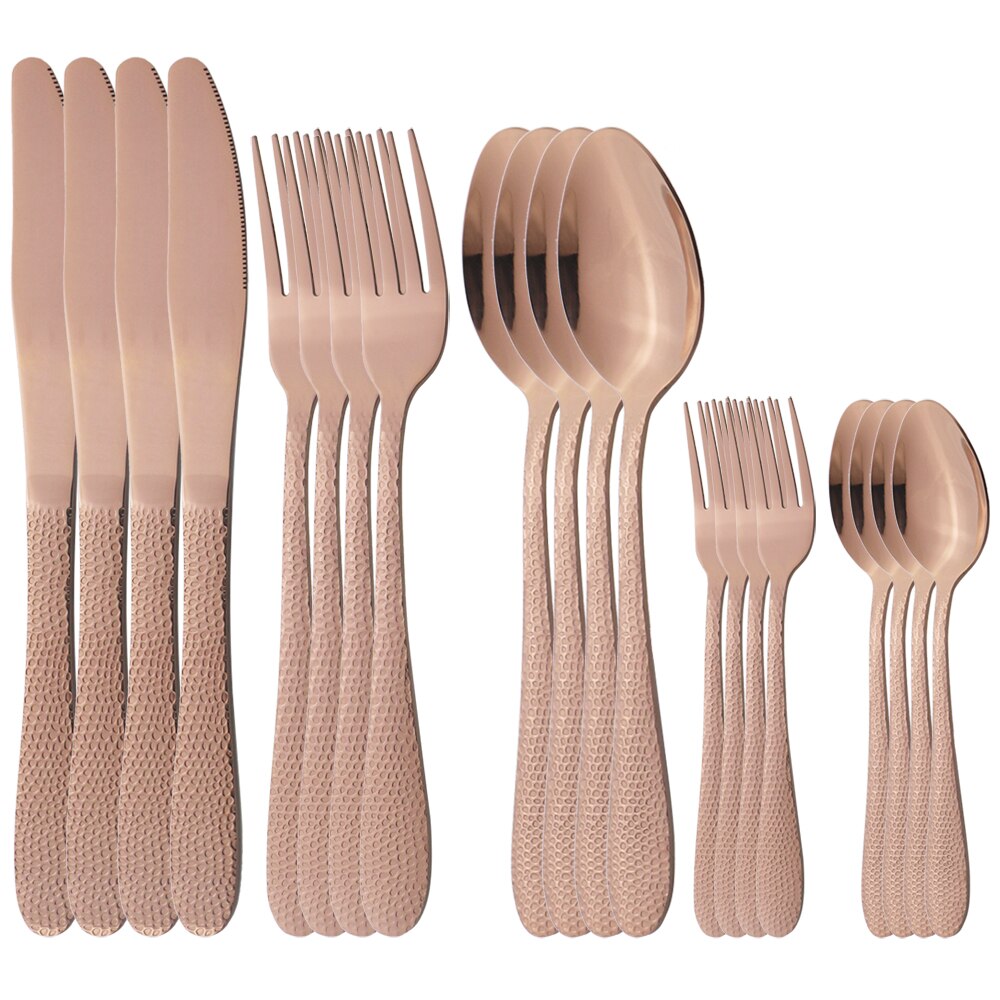 20Pcs Blue Flatware Dinnerware Set Knives Dessert Forks Spoons Cutlery Set Stainless Steel Tableware Home Kitchen Silverware Set: Rose