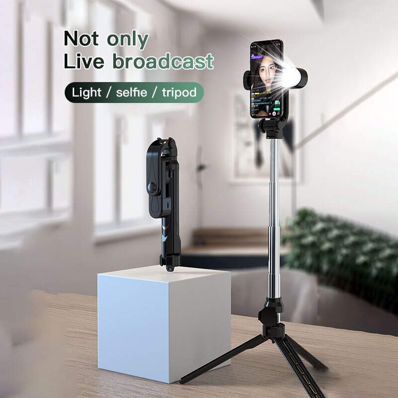 Mode Bluetooth Selfie Stok Statief Met Licht Invullen Uitschuifbare Aluminium Remote Selfie Stick Voor Home & Travel Accessoires