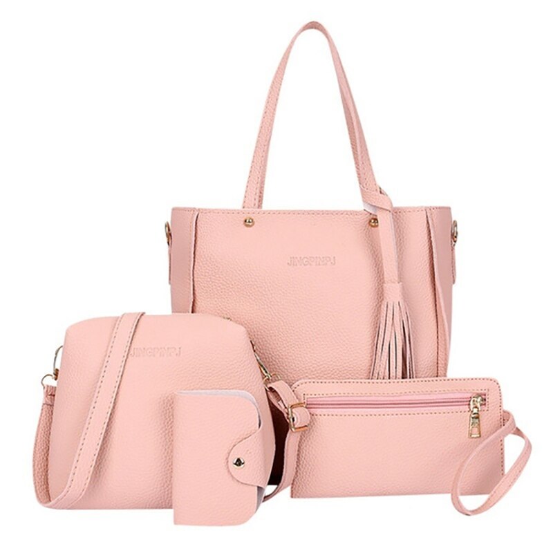 4pcs/set Ladies Leather Bag Set Polyester Shoulder Bag Handbag Messenger Bag Set 9 Colors: PK
