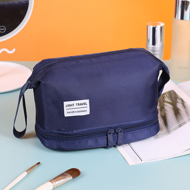 Stor kapacitet kosmetikväska dubbelskiktad necessär sminkorganisatör necessär reseväska bärbar reseväska: Blå