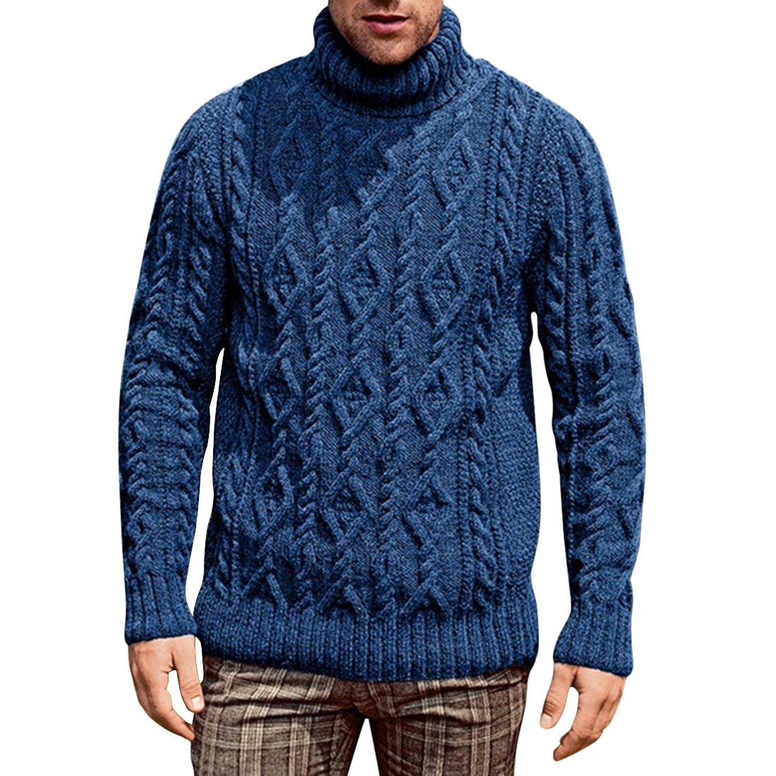 Puimentiua 4 Kleur Mannen Trui Effen Kleur Lange Mouw Turleneck Winter Gebreide Blouse Casual Plus Size Truien Trui: color 2 / L