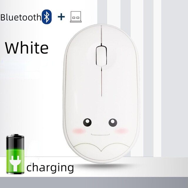 M106 wireless mouse cute cartoon mute 1200DPI Bluetooth wireless mouse USB charging 2.4G mouse suitable for office laptop: bluetooth white