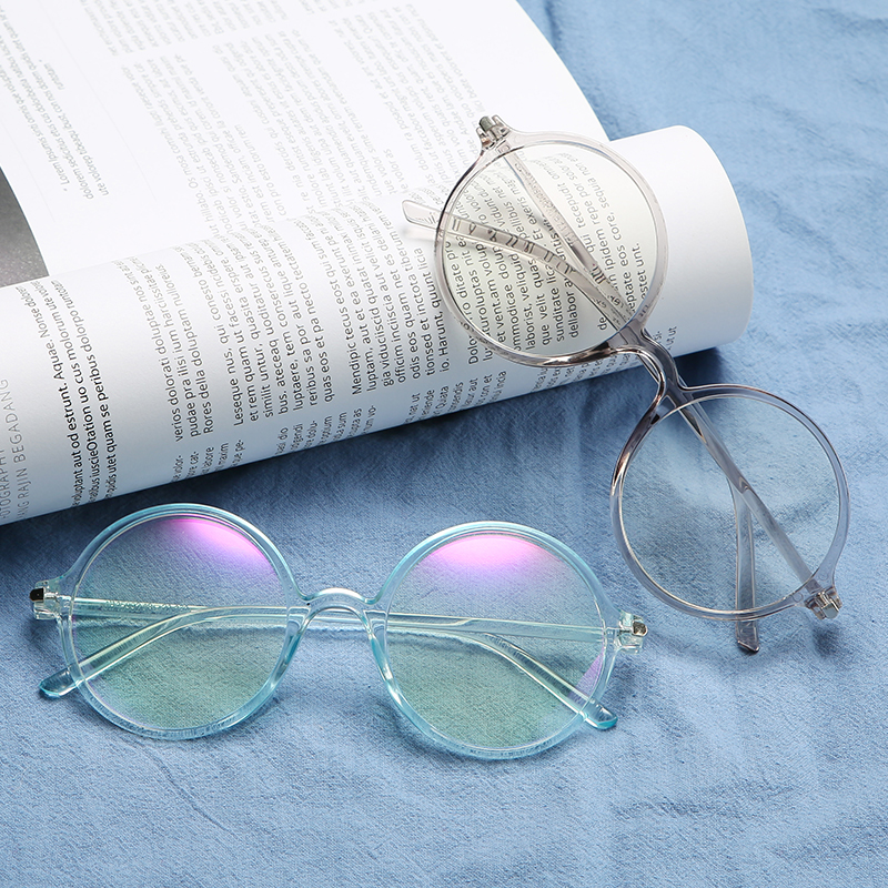 Montura de gafas con luz azul para hombre y mujer, montura de lentes transparentes, redondas, Vintage,