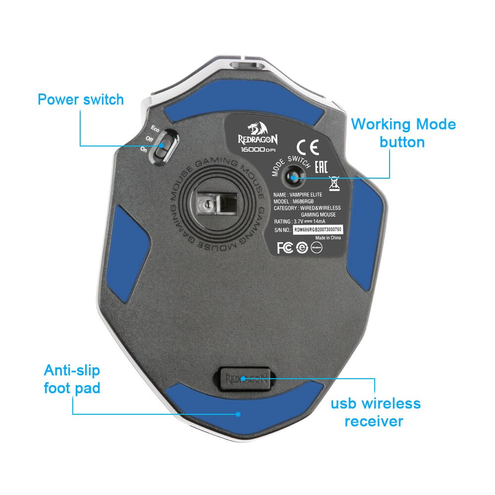 Redragon Vampire Elite M686 RGB USB 2.4G Wireless Gaming Mouse 16000 DPI Programmable ergonomic for gamer Mice laptop PC