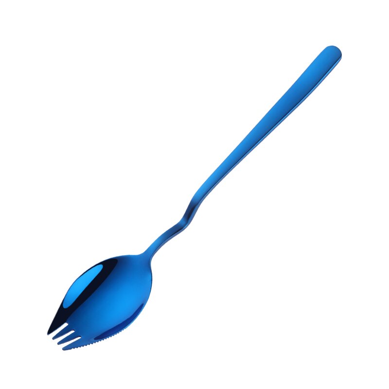 1PCS 3 IN 1 Kitchen Dinner Fork With Special V Stainless Steel Sporks Dessert Fork Spoon Noodles Salad Fruit Utensils: Blue-1PCS