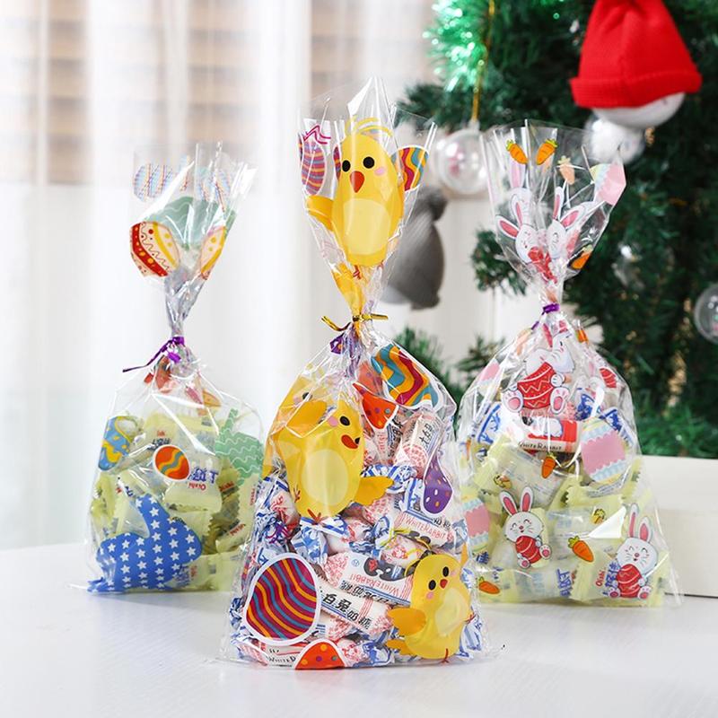 Easter Party Decorations 50Pcs Cartoon Animal Candy Bird/Eggs/Bunny For Easter Cookies Plastic Bags Cake Packagin Z9P0