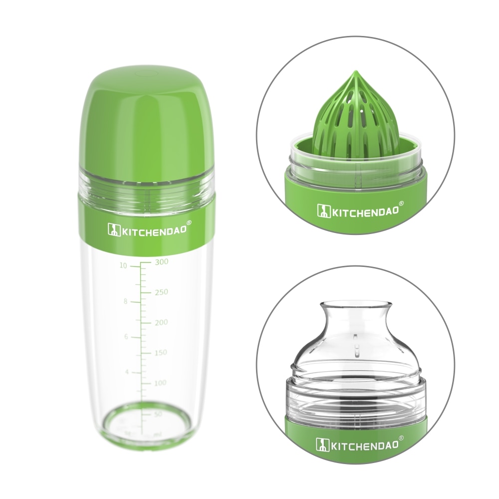 Multifunctional 2 in 1 Salad Dressing Shaker with Citrus Juicer Dripless Pour Leak-free Soft Grip Anti-slip Feet Easy Cleaning