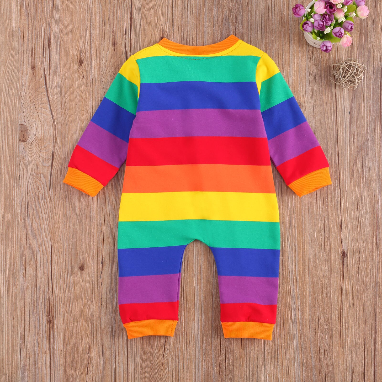 Peuter Pasgeboren Rainbow Stripped Romper Baby Baby Jongens Meisjes Lange Mouwen Ronde Hals Rits Sluiting Jumpsuit Kid Casual Stijl