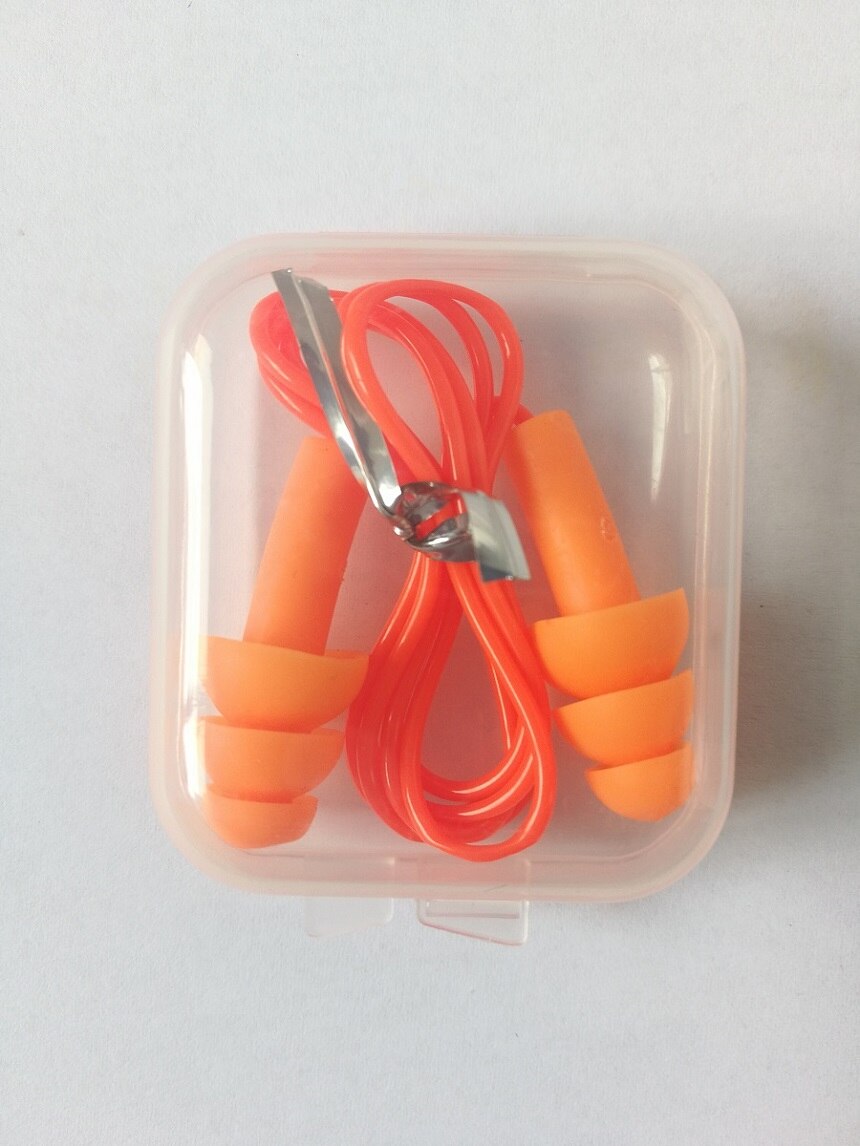 4pieces box-packed comfort earplugs noise reduction silicone Soft Ear Plugs PVC rope Earplugs Protective for Swimming for sleep: orange