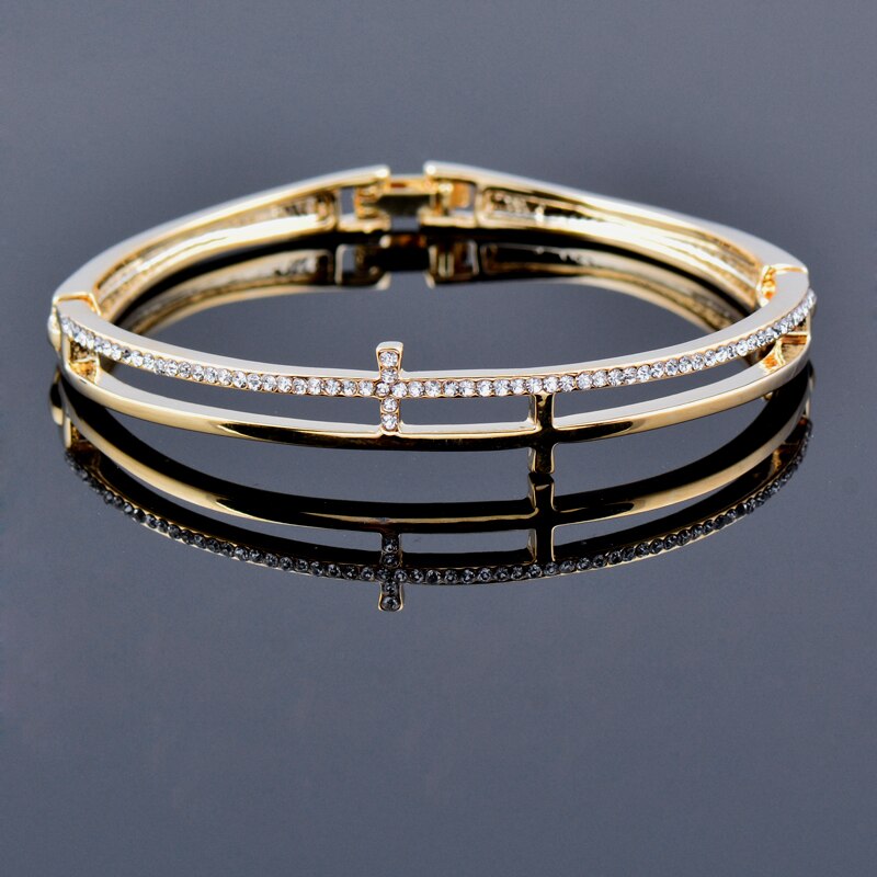 SINLEERY Hohl Kreuz Armreif Manschette Für Frauen Rose Gold Silber Farbe Kristall Armbänder Frauen Zubehör Schmuck SL107 SSF: Gelb Gold plattiert