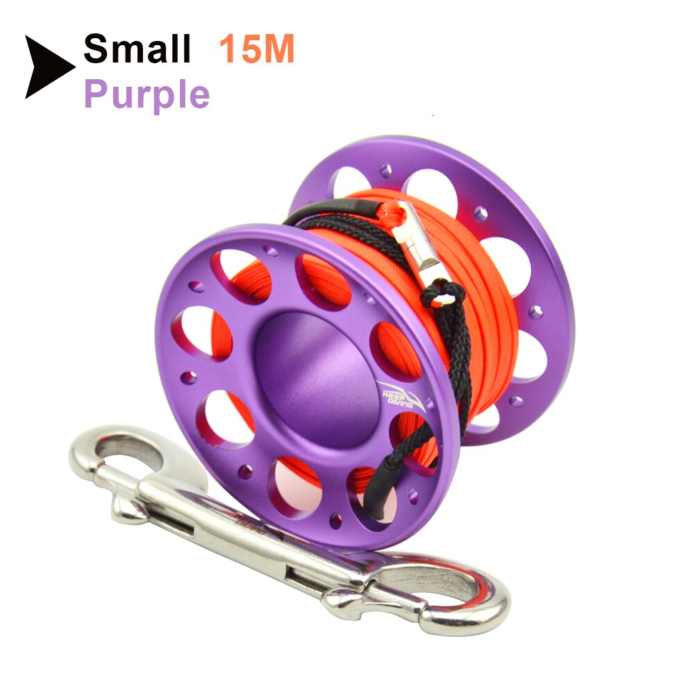 15m/30m Duiken Aluminium Spool Vinger Reel Met Rvs Diving Spool Finger Reeldouble Ended Haak Smb Apparatuur Cave Dive: Purple15M