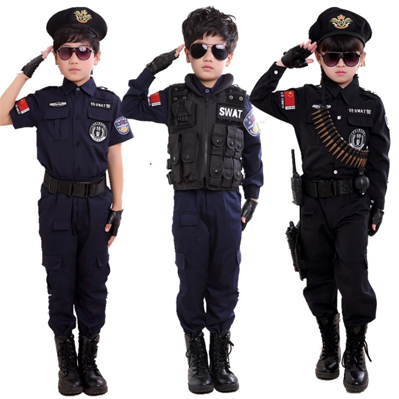 Jongens Politieagenten Kostuums Kinderen Cosplay voor Kinderen Leger Politie Uniform Kleding Set Lange Mouwen Vechten Prestaties Uniformen