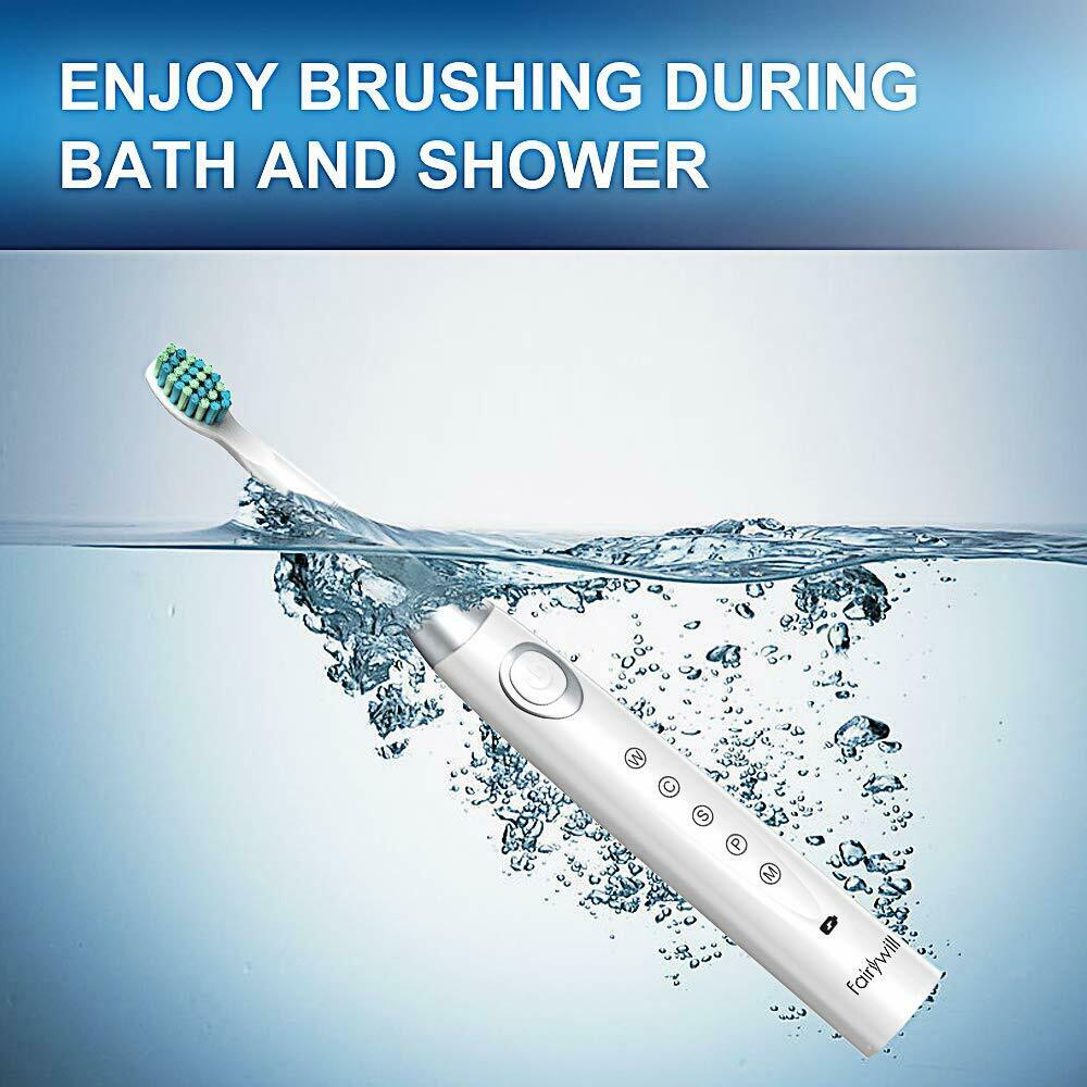 Fairywill Sonic brosse à dents électrique adulte USB Rechargeable étanche 5 minuterie intelligente 3 têtes de brosse à dents de remplacement FW508