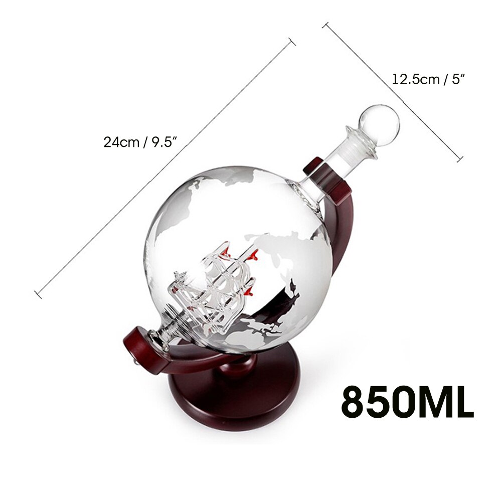 Globe Decanter Set with Lead-free Carafe Exquisite Wood-stand and 2 Whisky Glasses Whiskey Decanter Globe Grade