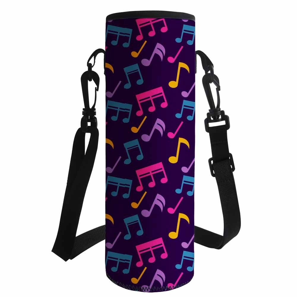 Music Notes 1000ML Water Bottle Cover Bag Pouch w/Strap Neoprene Water Bottle Carrier Insulated Bag Pouch Holder Shoulder Strap: 500-700ML-Z18 / Z2636