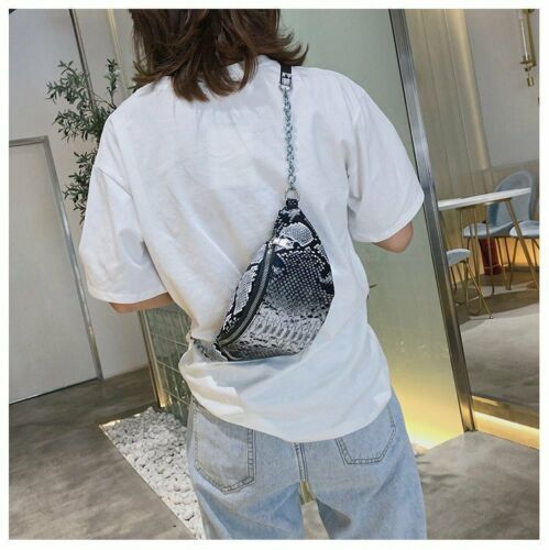 Slangenleren schoudertassen voor dames, taillekettingtassen voor dames, pu-leren casual crossbodytassen