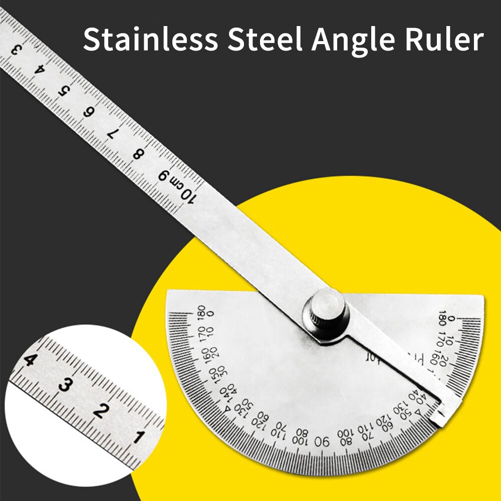 180Degree Protractor Angle Finder Adjustable Stainless Steel Roundhead Ruler Mathematics Measuring Tool Protractor Ruler Caliper