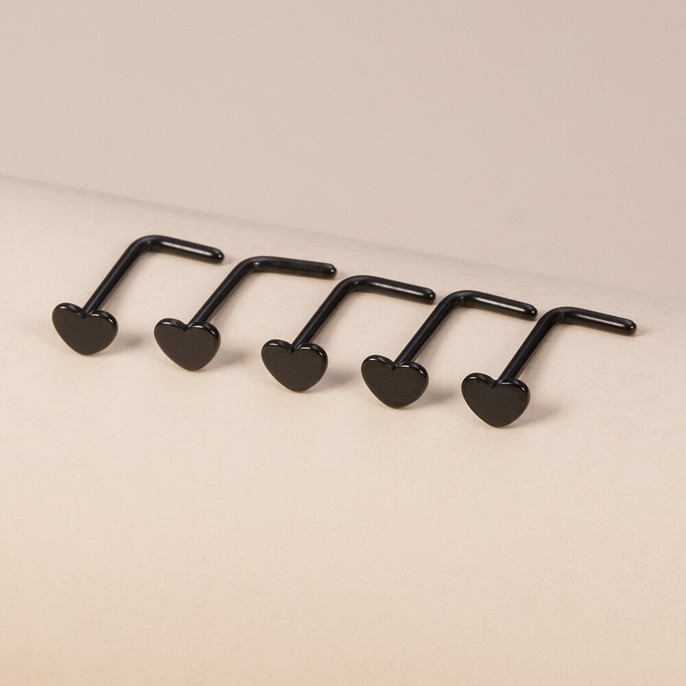 5 uds anillos de nariz para mujer 20G tornillo nariz Stud corazón Luna estrella bola Acero inoxidable narina Piercing tabique cartílago joyería: COLOR ORO ROSADO