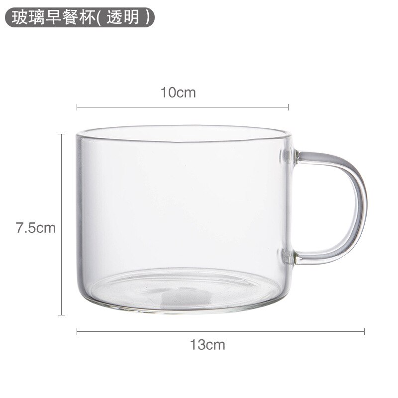 Taza de vidrio transparente con estampado de dibujos animados, vaso de café de vidrio de alto borosilicato con asa, taza de leche para desayuno y postre, 500ml, 1 unidad: Transparent
