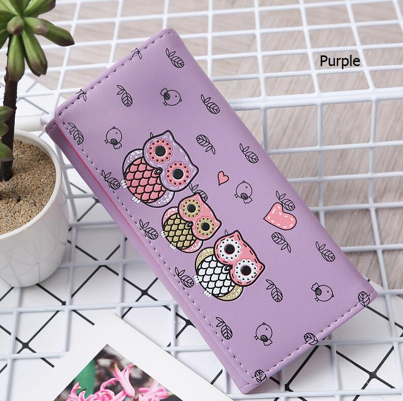 Women Wallets Cute Owl Lady Coin Purse Parent-child Style MoneyBags Clutch Cartoon Wallet Cards ID Holder Purses Burse Notecase: Long-Purple