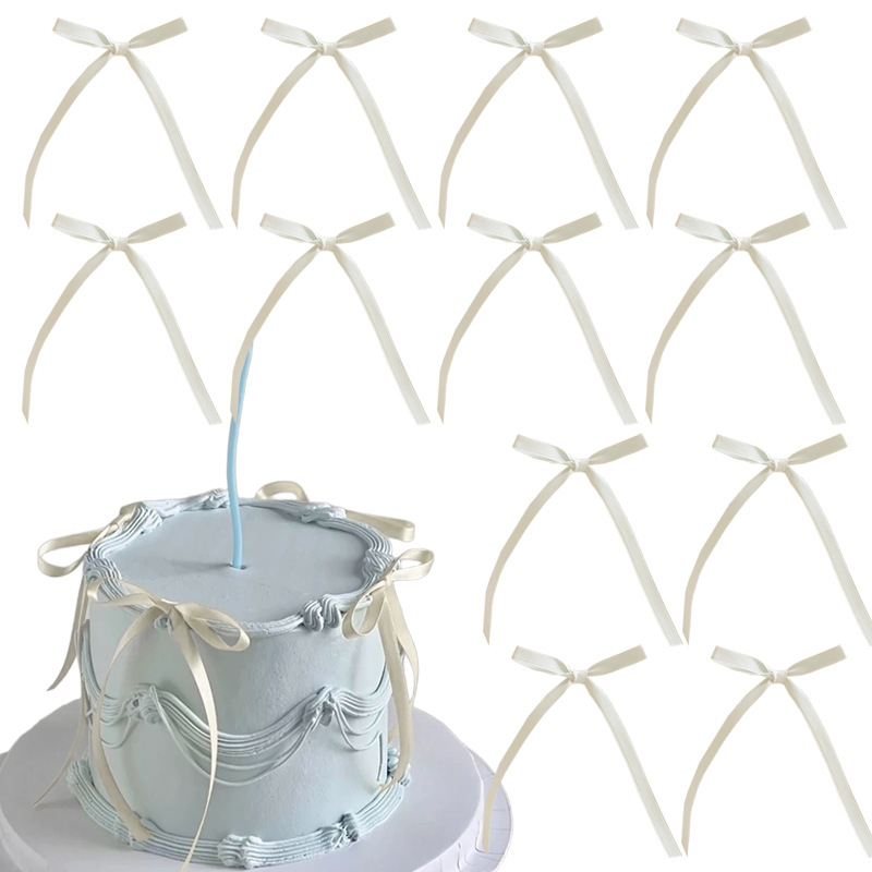 20 stuks boog taart decoraties roze strik lint taart toppers voor verjaardag bruidstaart decoratie en benodigdheden: WIT