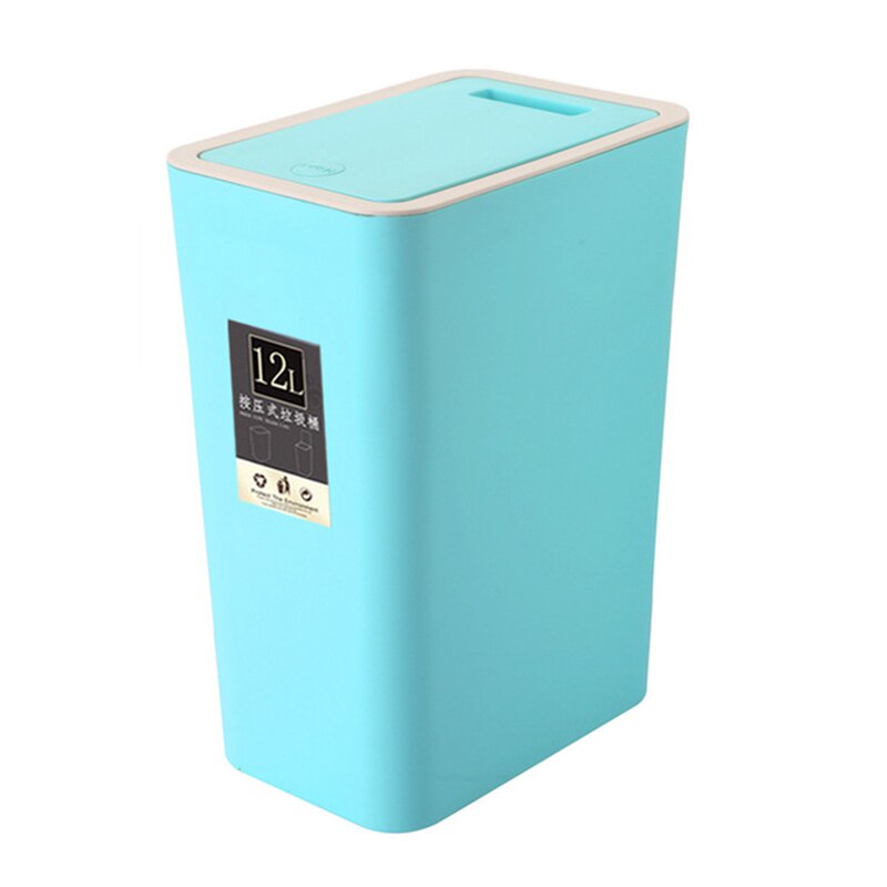 12L Bathroom Trash Can Toilet Kitchen Waste Bin Dustbin Garbage Bin Press Lid: Blue