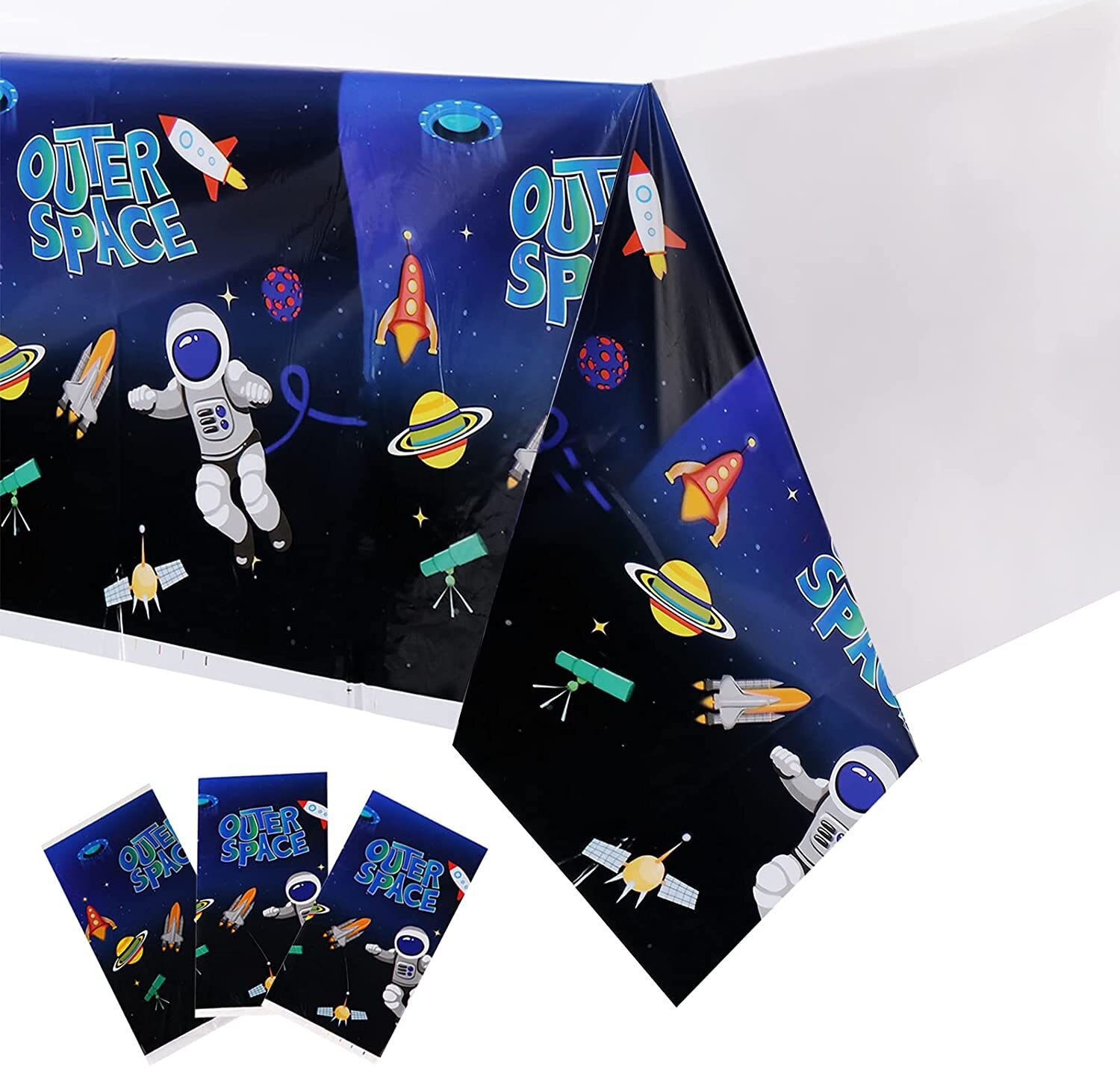 Outer Space Astronaut theme Party Tablecloth Happy Birthday Party Decor for Boys 1st Paper Tray Set Disposable Party Supplies