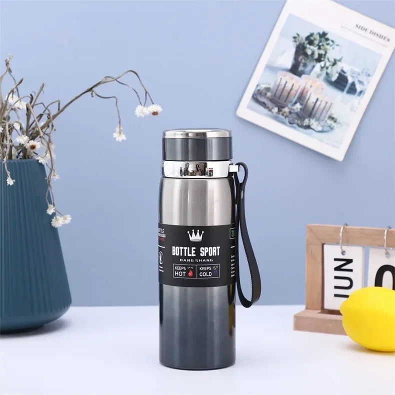 1l termosflaskor för att hålla kallt och vattenflaska termos för vatten, te och kaffe, termosflaska i rostfritt stål: Blå