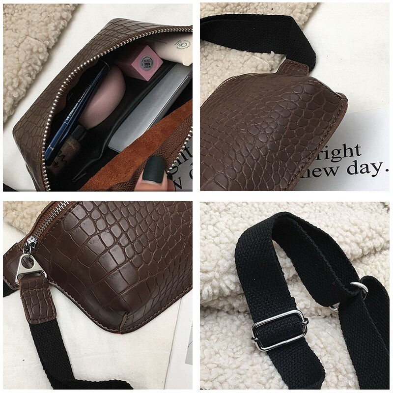 Swdf kvinners veske midjeveske krokodille flerfarget messenger brystveske clutch kvinnelig pu lær håndveske cross body veske