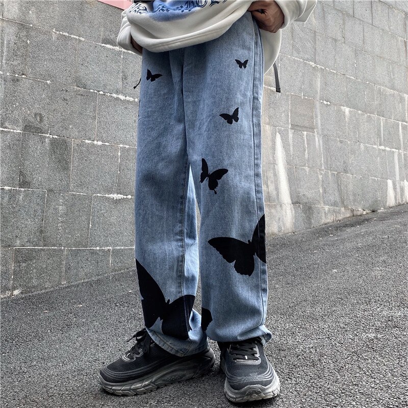SHENGPALAE 2020 Casual Jeans Woman Long Trousers Cowboy Female Loose Streetwear Butterfly Embroidered Straight Pants ZA4377