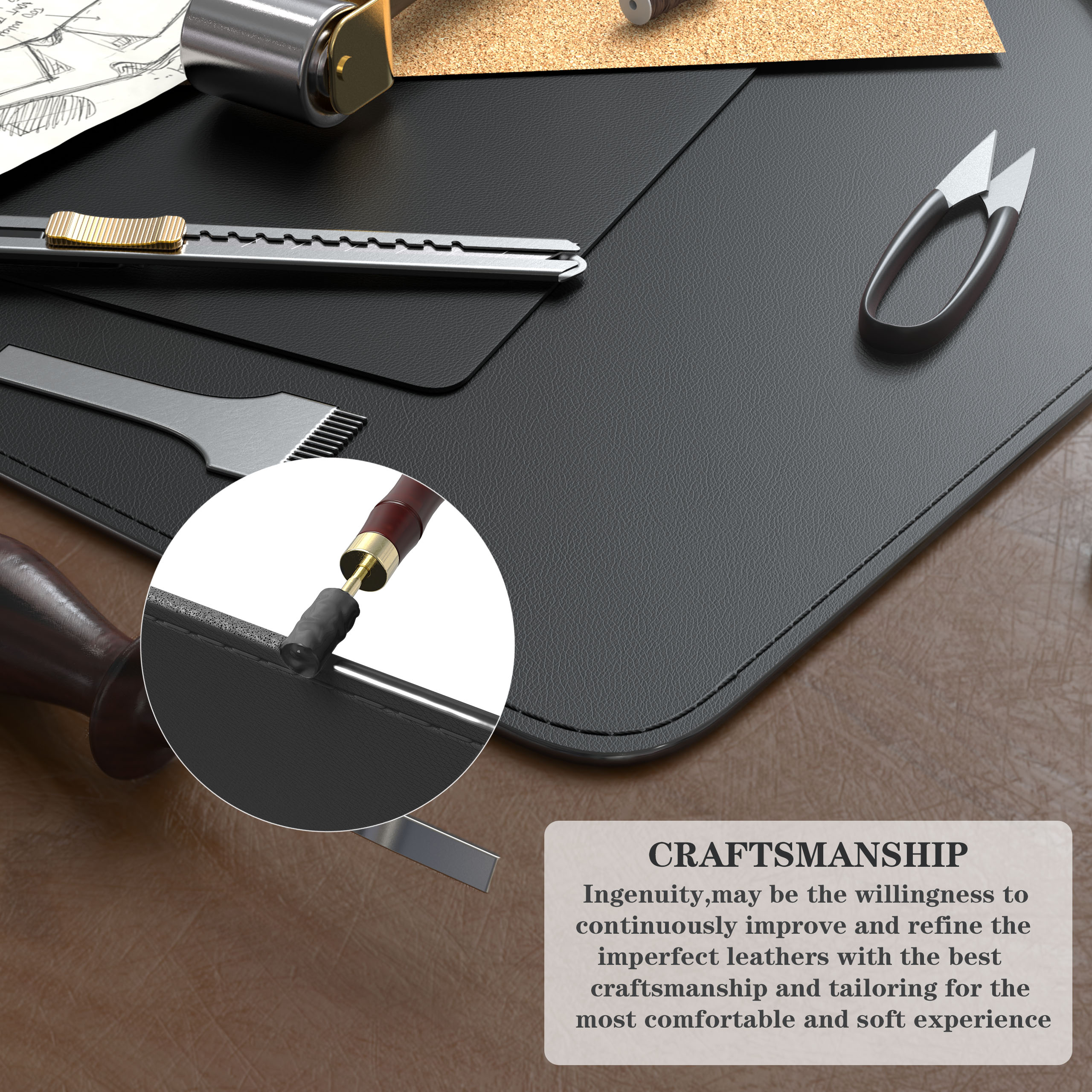 Dual-Sided Mouse Pad, Natural Cork & PU Leather Large Desk Pad for Office and Home Work, Desk Protector Non-Slip, Waterproof