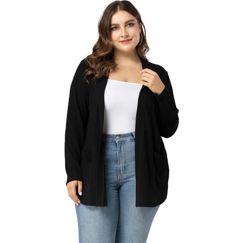 Feminino primavera outono plus size roupas femininas camisola cardigan para mulher casual solto mangas compridas fino tricô casaco preto 7xl