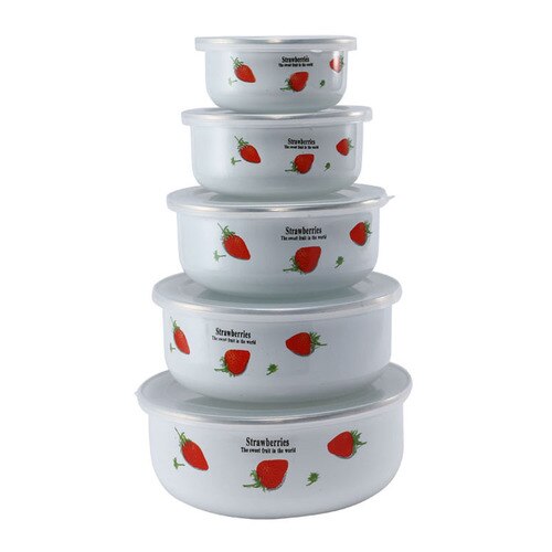 5 Pcs Emaille Ijs Kom Mixing Bowls Met Afdichting Deksel Emaille Kommen Pak Set Behoud Set Ice Box Mini Rijst kom 10-18 Cm Emaye: Paars