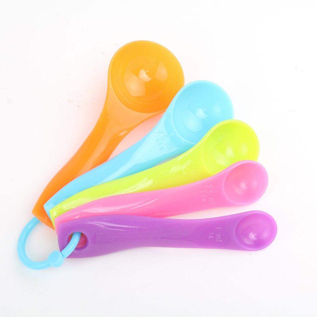 5Pcs/set Lovely Colorful Plastic Measuring Cups Measure Spoon Kitchen Tool Kids Spoons Measuring Set Tools For Baking Coffee Tea