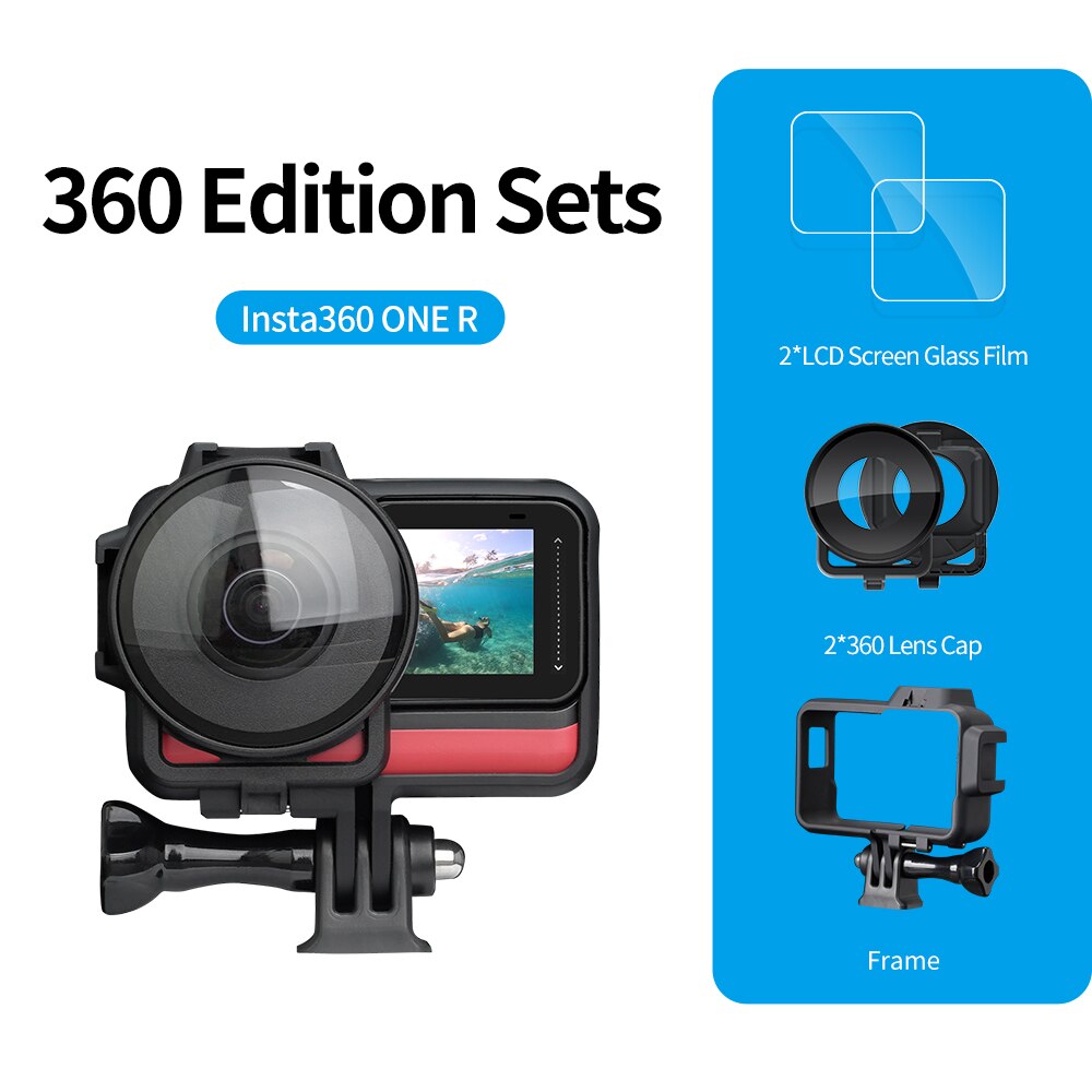 TELESIN 2 pièces protecteur d'objectif garde froid chaussure cadre étui écran et lentille protéger verre trempé pour Insta360 One R 4K 360 Edition: 360 Edition