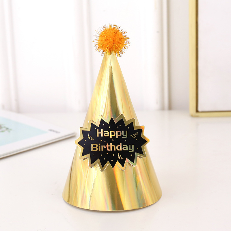 Golden birthday hat gold sequin cardboard birthday party hat birthday party decoration supplies gold silk party hat: Default Title