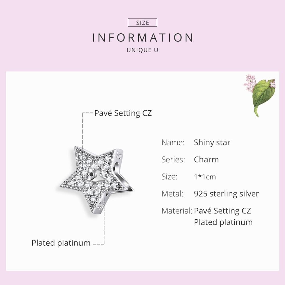 WOSTU Dazzling Zircon Star Charms 925 Sterling Silver Shiny Star Bead Pendant Fit Original Bracelet Wedding Jewelry CTC210