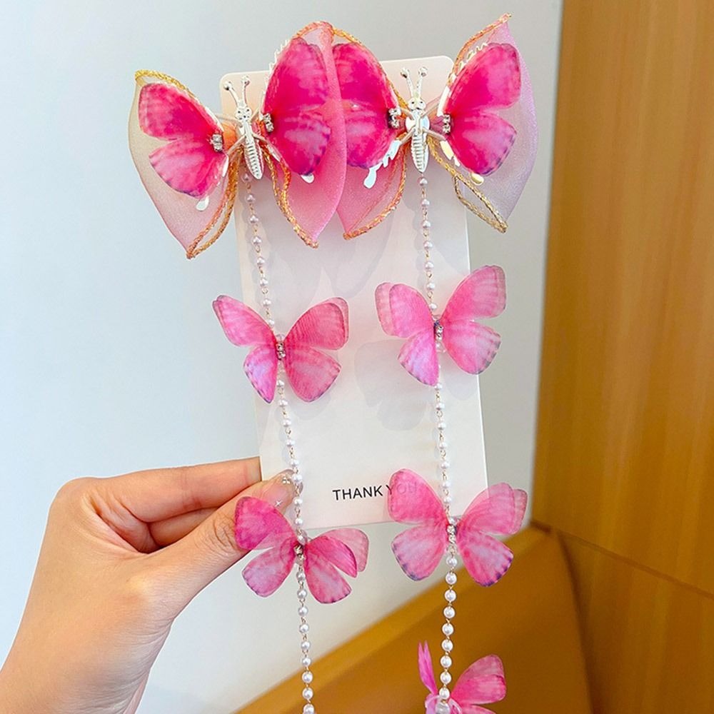 Horquilla trenzada con perlas de malla para niña, pasadores con borlas coloridas, cadena para el cabello trenzada: Negro