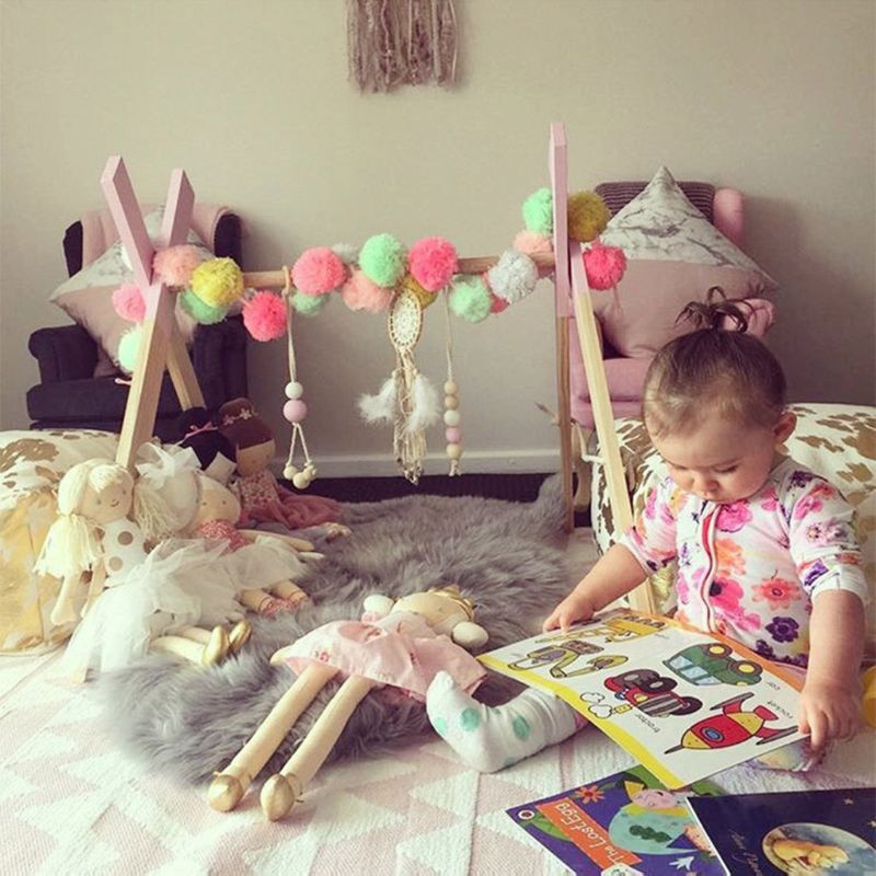 Nordisk træ nyfødt fitnessstativ børneværelse dekorativt legetøj fotografering rekvisitter hjem dekoration baby tøj ramme