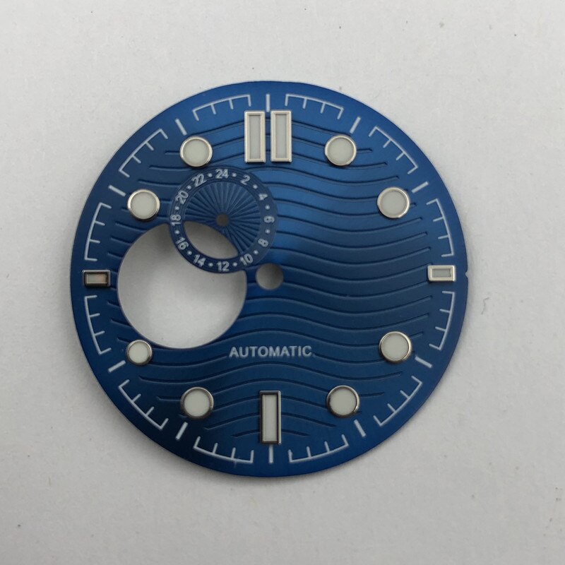 Larimoker 30.8 Mm Blauw/Zwart Water Rimpel Glow Green Hollow Out Dial Voor NH39 Beweging Horloges Accessoires: Blue