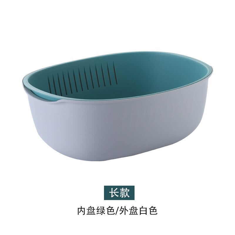 Escurridor comida filtro fruta colador de colador arroz vegetal escurridor cocina colador de doble-capa de plástico: Gray Green Oval